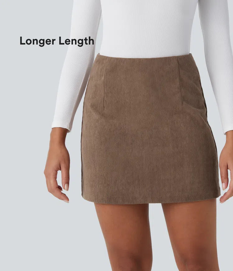 HIGH WAISTED 2 IN 1 A LINE MINI CORDUROY CASUAL SKIRT