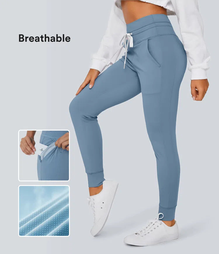 PLUSH HIGH WAISTED DRAWSTRING POCKET PLAIN FULL LENGTH JOGGERS