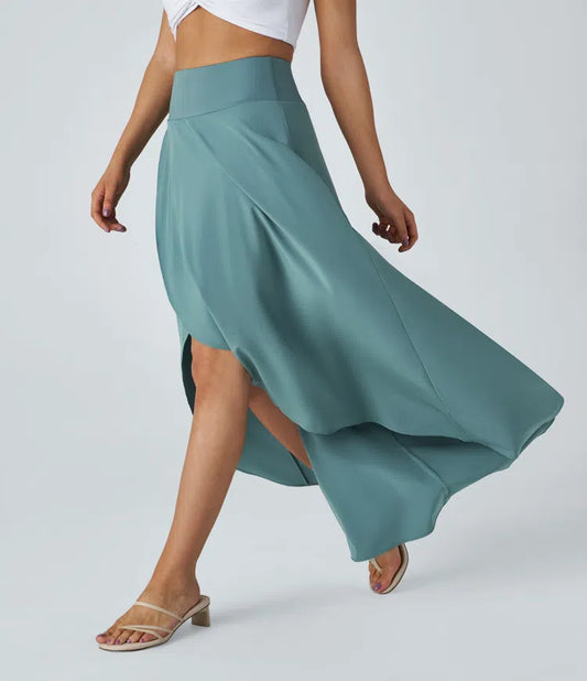 BREEZEFUL HIGH WAISTED HIGH LOW RUFFLE 2 IN 1 FLOWY QUICK DRY CASUAL REGULAR MAXI SKIRT