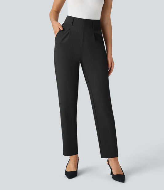 HIGH WAISTED POCKET SOLID WORK TAPERED PANTS