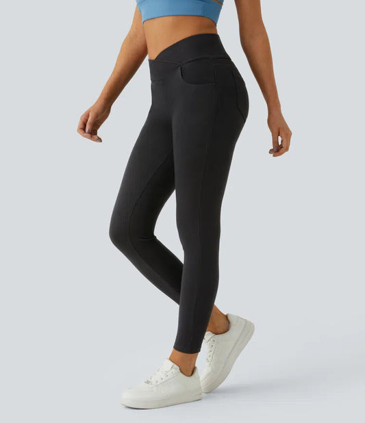 HIGH WAISTED CROSSOVER POCKETS DENIM WORK LEGGINGS