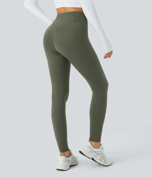 PET HAIR RESISTANT THERMAL CROSSOVER POCKET CASUAL LEGGINGS