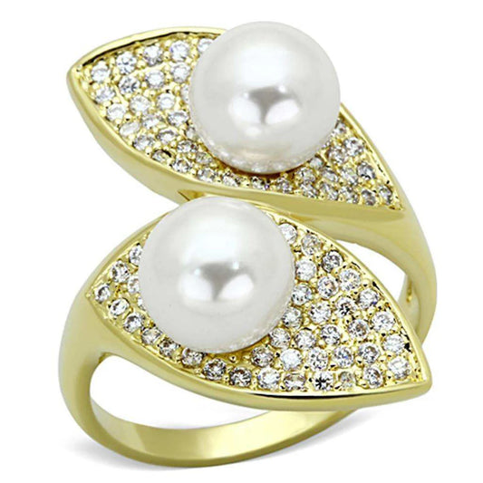 ALAMODE GOLD BRASS RING WITH SYNTHETIC PEARL