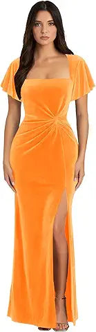 FLUTTER SLEEVE VELVET FORMAL DRESS