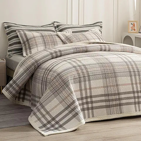 COTTON PLAID QUILT SET QUEEN