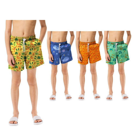 BOYS QUICK DRY SWIMMING TRUNKS 4 PACK